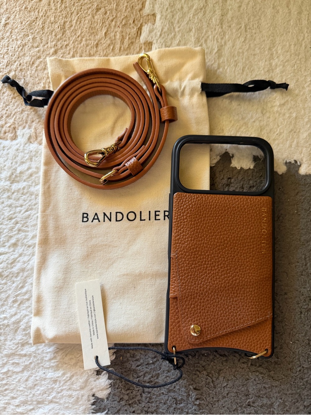 Bandolier Brown Leather Crossbody Phone Case with Strap and Card Pocket